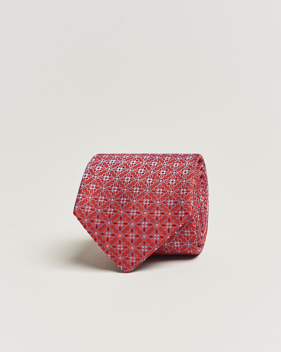 Uomini | Eton Silk Printed Flower Tie Red | Eton | Silk Printed Flower Tie Red