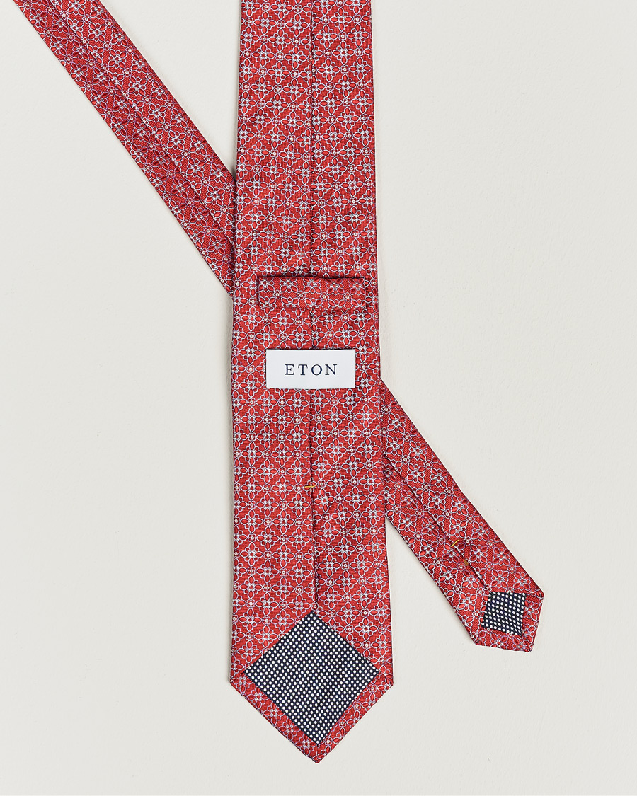 Uomini | Eton Silk Printed Flower Tie Red | Eton | Silk Printed Flower Tie Red