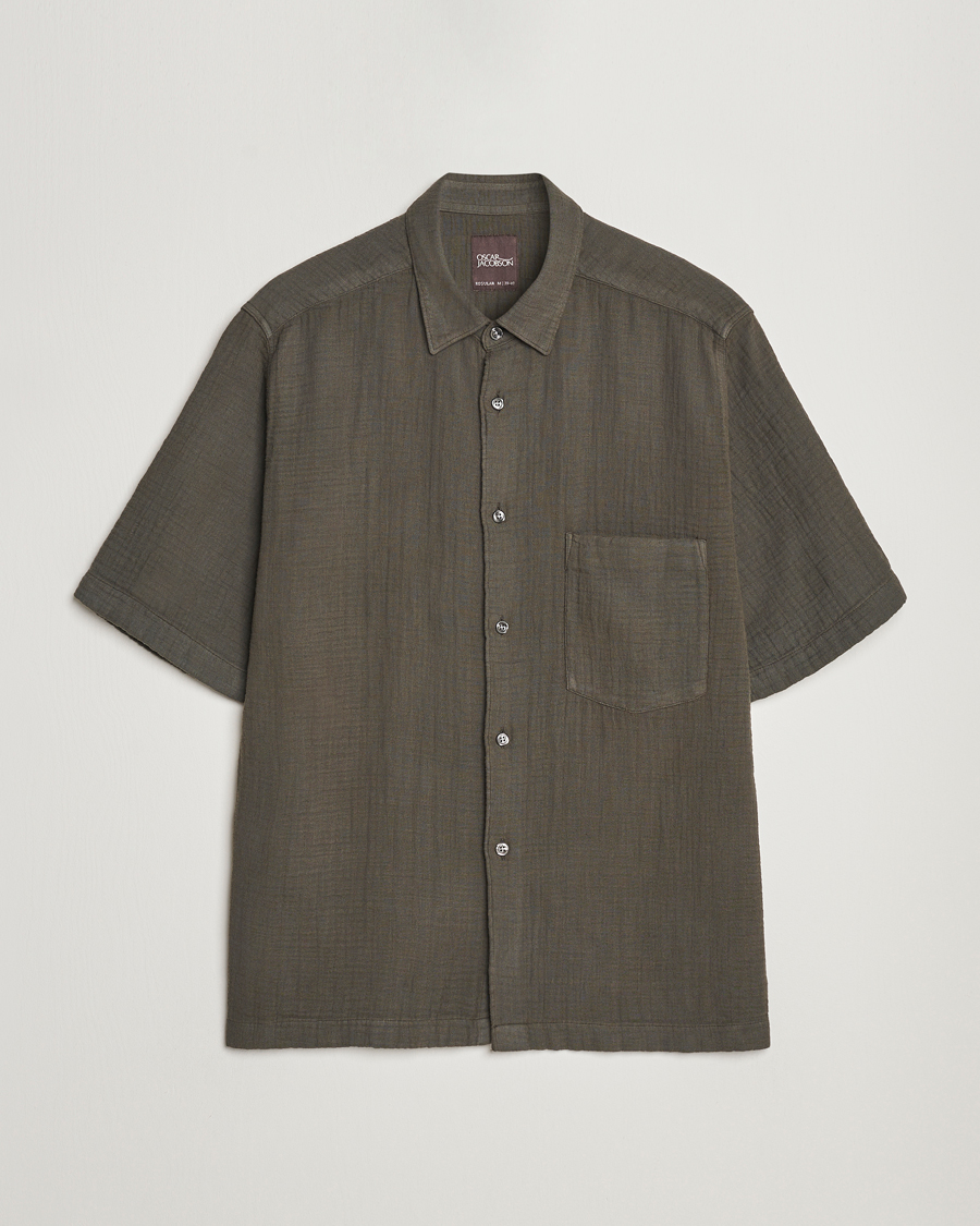 Uomini | Camicie | Oscar Jacobson | Regular Fit City Crepe Cotton Shirt Green