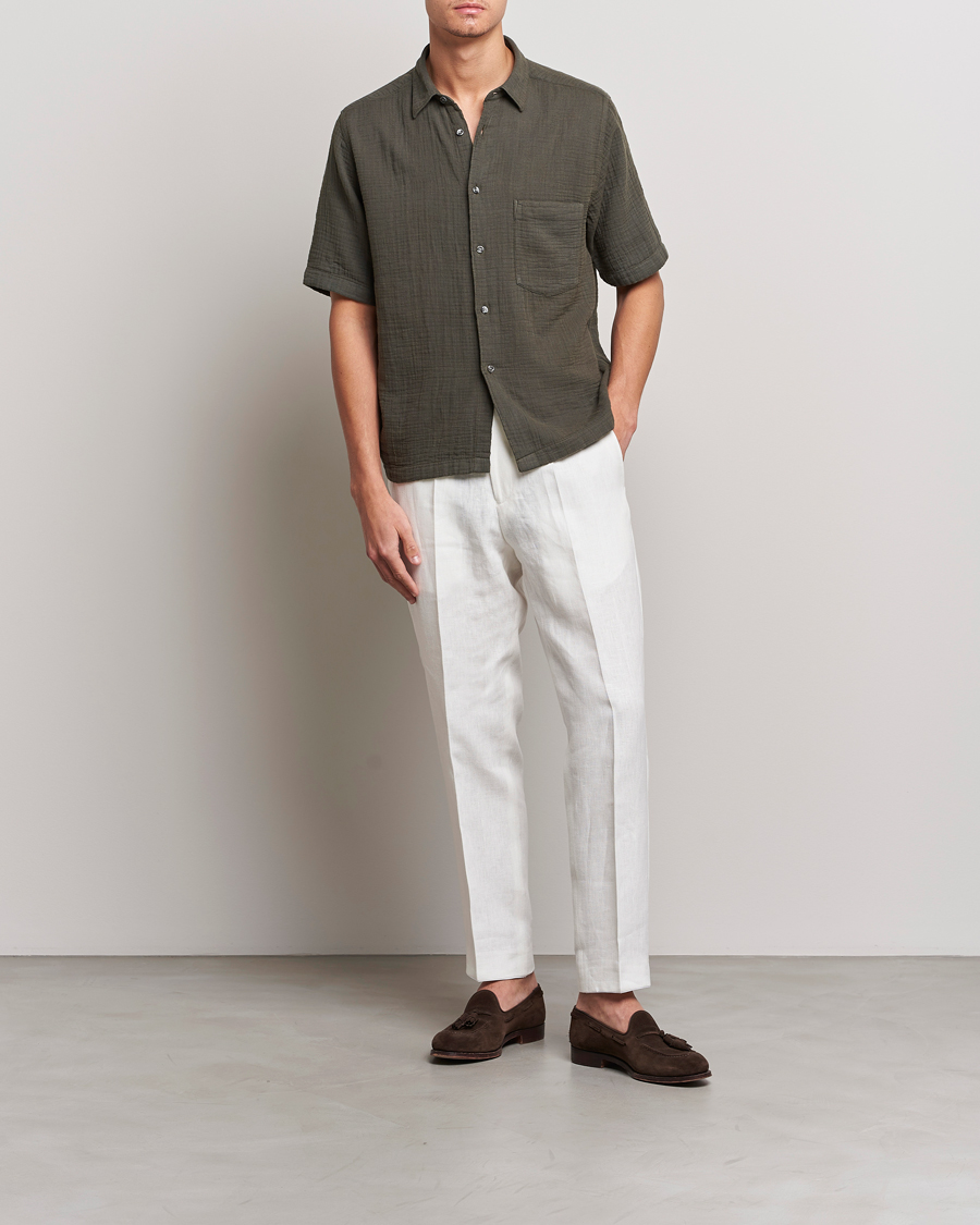Uomini | Camicie | Oscar Jacobson | Regular Fit City Crepe Cotton Shirt Green