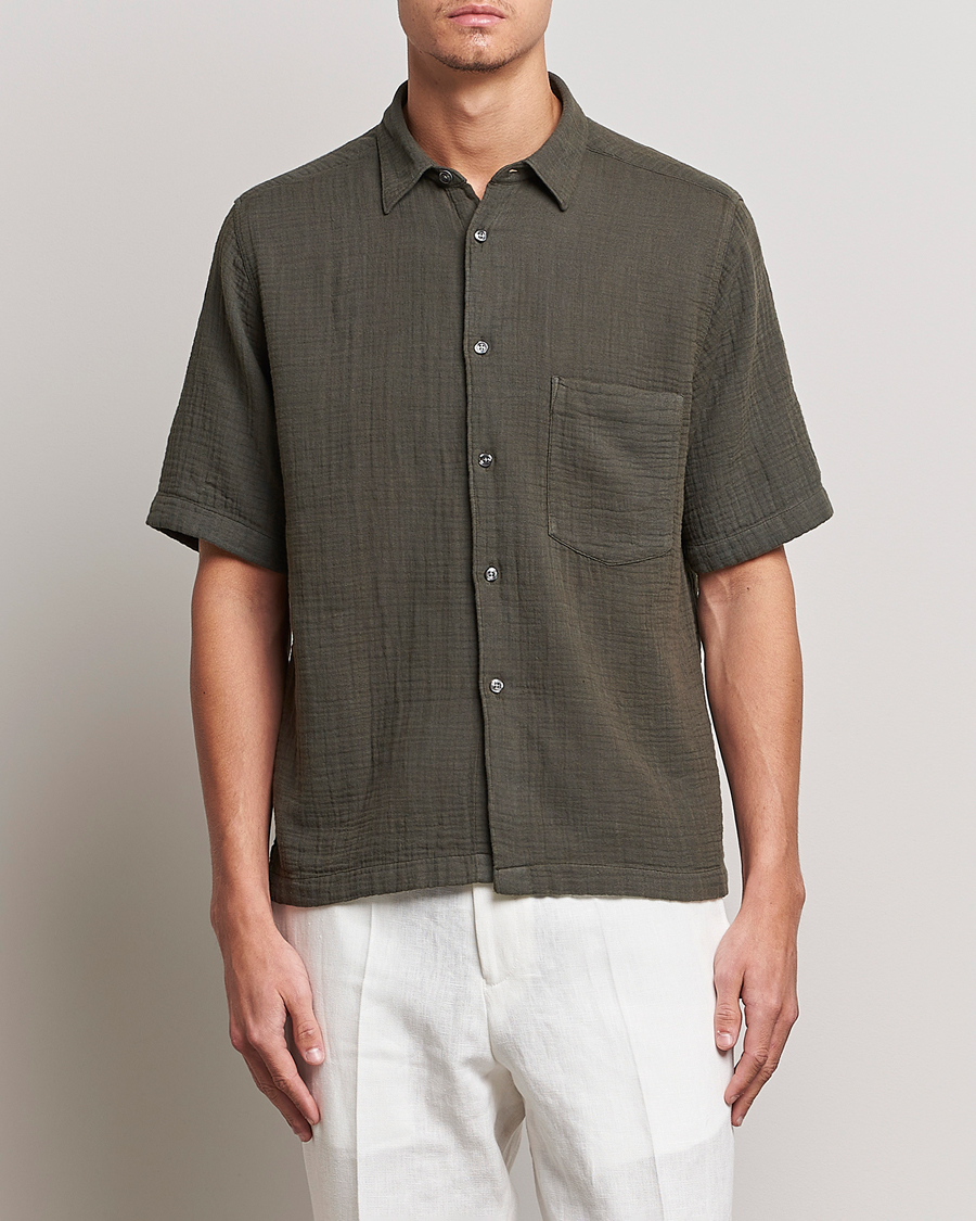 Uomini | Camicie | Oscar Jacobson | Regular Fit City Crepe Cotton Shirt Green