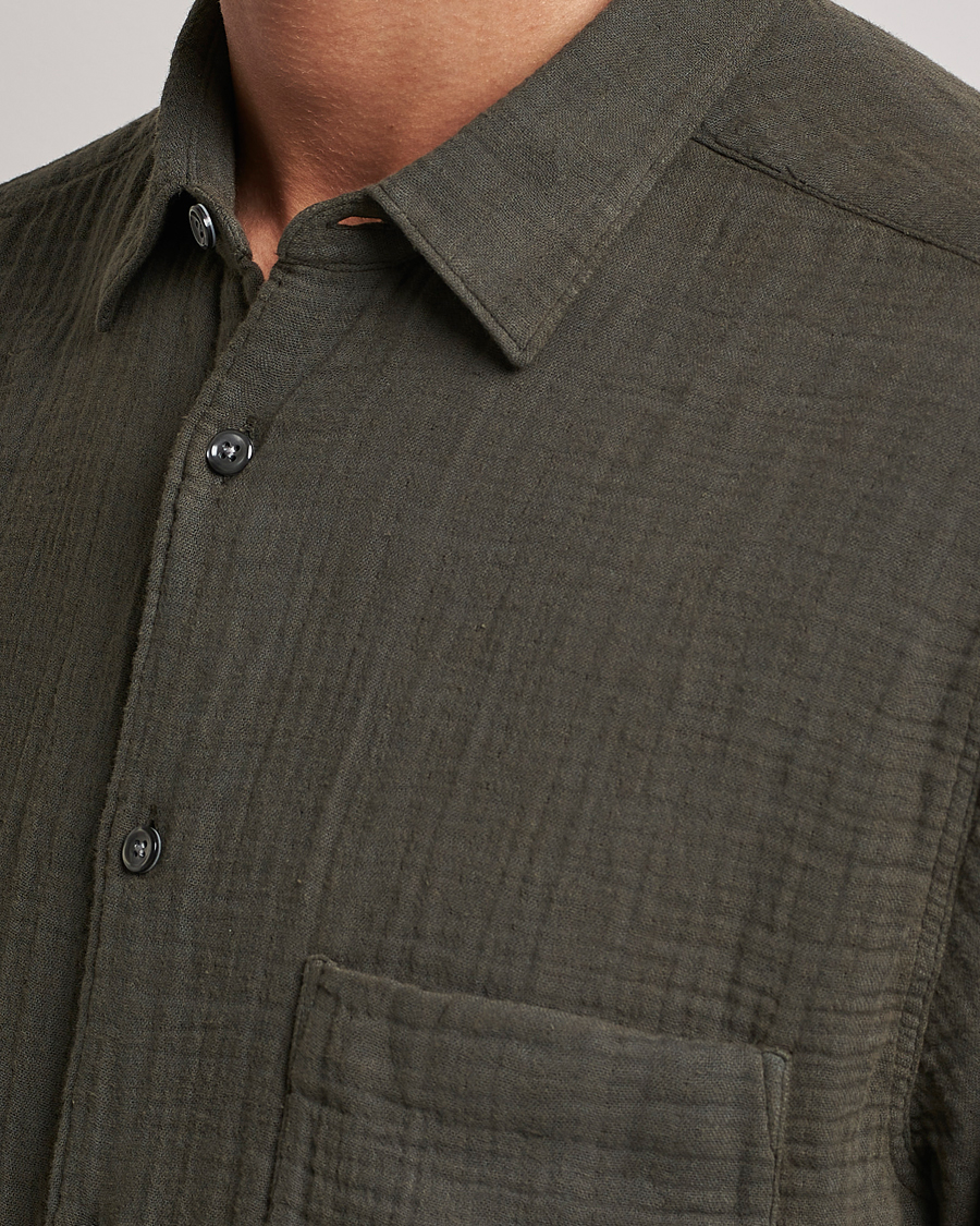 Uomini | Camicie | Oscar Jacobson | Regular Fit City Crepe Cotton Shirt Green