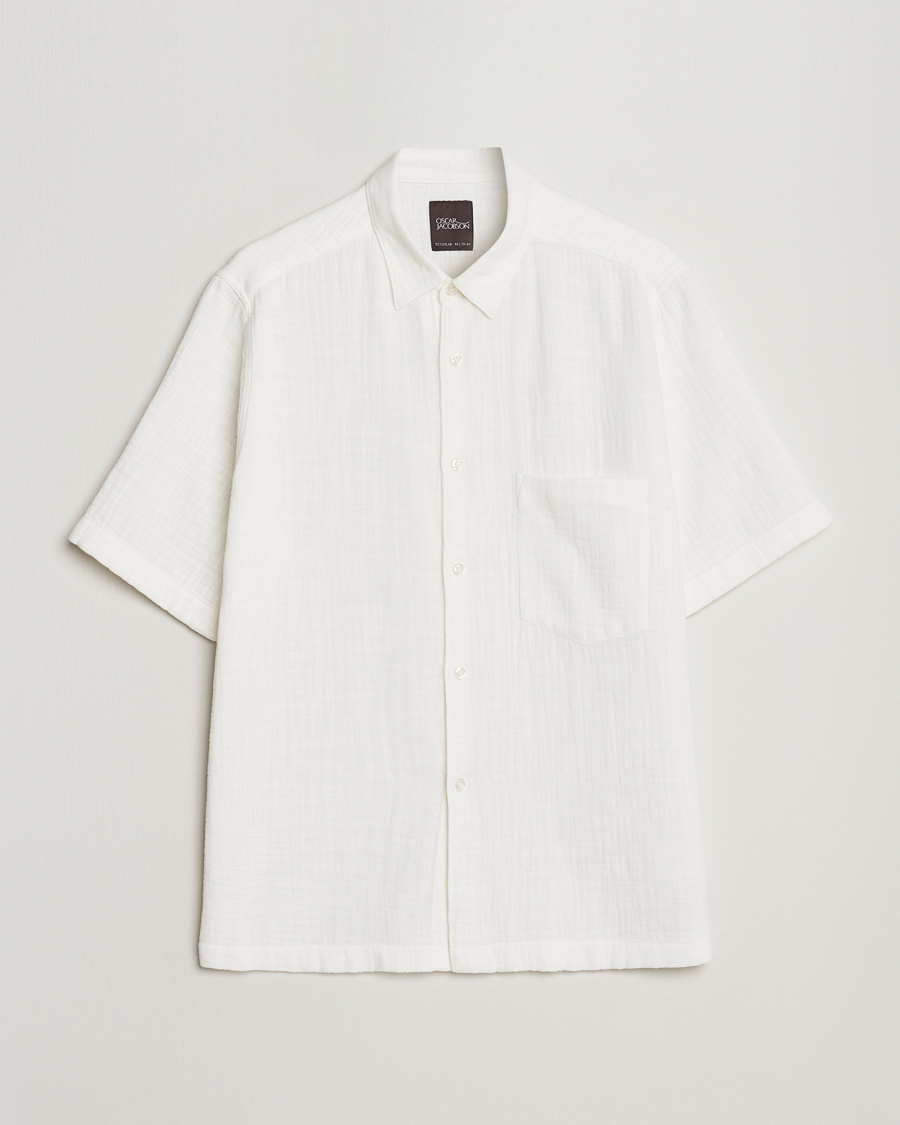 Uomini | Camicie | Oscar Jacobson | Regular Fit City Crepe Linen Shirt Off White