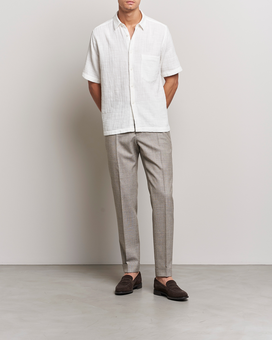 Uomini | Camicie | Oscar Jacobson | Regular Fit City Crepe Linen Shirt Off White