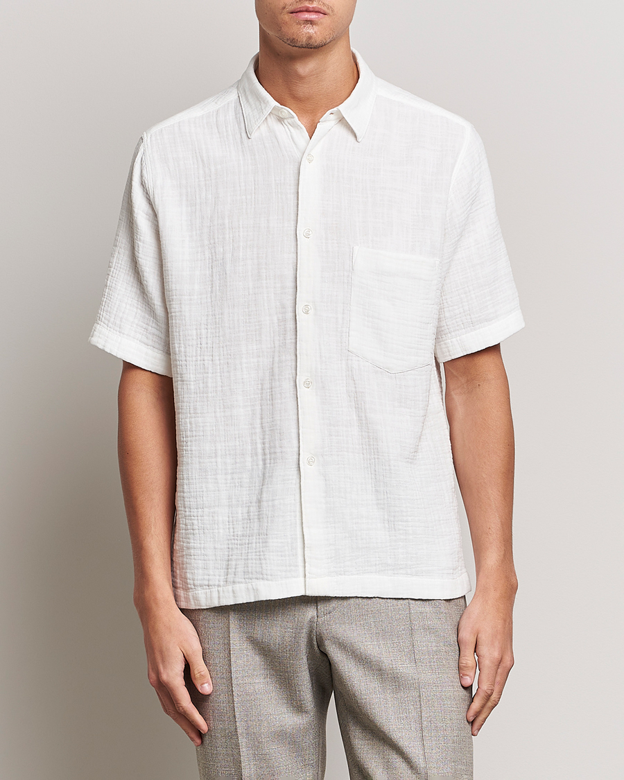 Uomini | Camicie | Oscar Jacobson | Regular Fit City Crepe Linen Shirt Off White