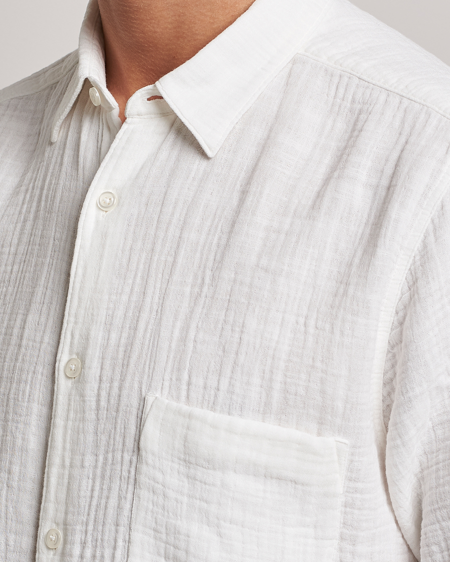 Uomini | Camicie | Oscar Jacobson | Regular Fit City Crepe Linen Shirt Off White