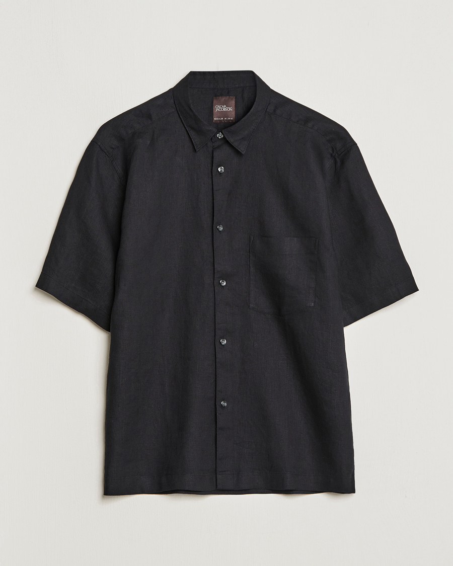 Uomini | Camicie | Oscar Jacobson | Regular Fit City Signature Linen Shirt Black