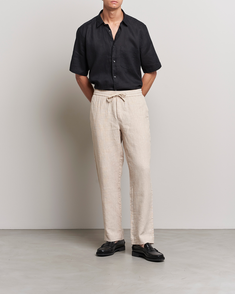 Uomini | Camicie | Oscar Jacobson | Regular Fit City Signature Linen Shirt Black