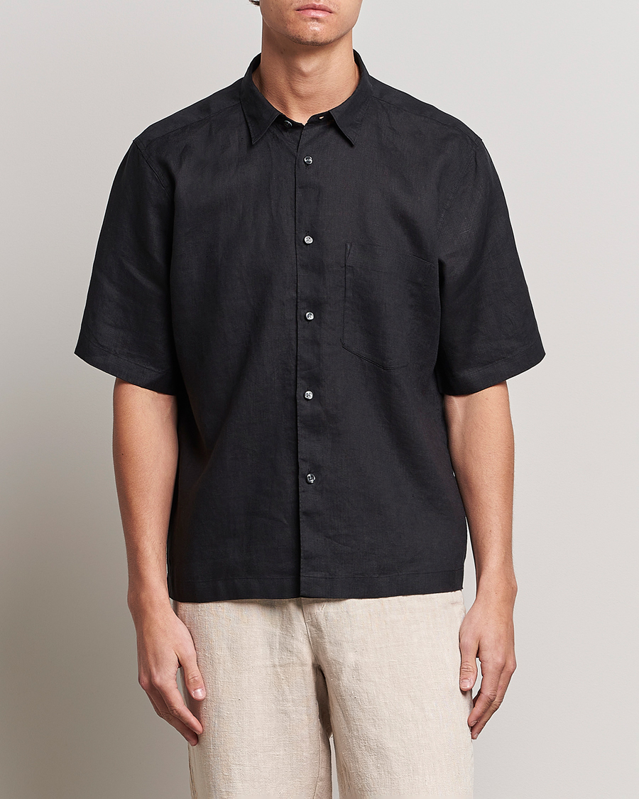 Uomini | Camicie | Oscar Jacobson | Regular Fit City Signature Linen Shirt Black