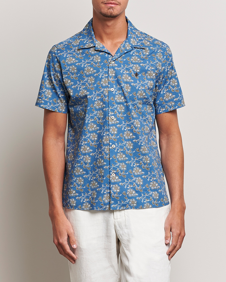 Uomini | Camicie | Morris | Printed Short Sleeve Shirt Blue