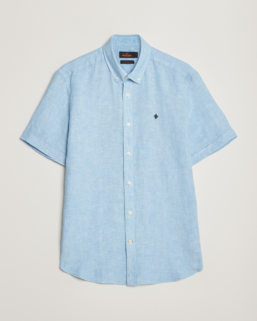 Uomini | Camicie | Morris | Douglas Short Sleeve Linen Shirt Light Blue
