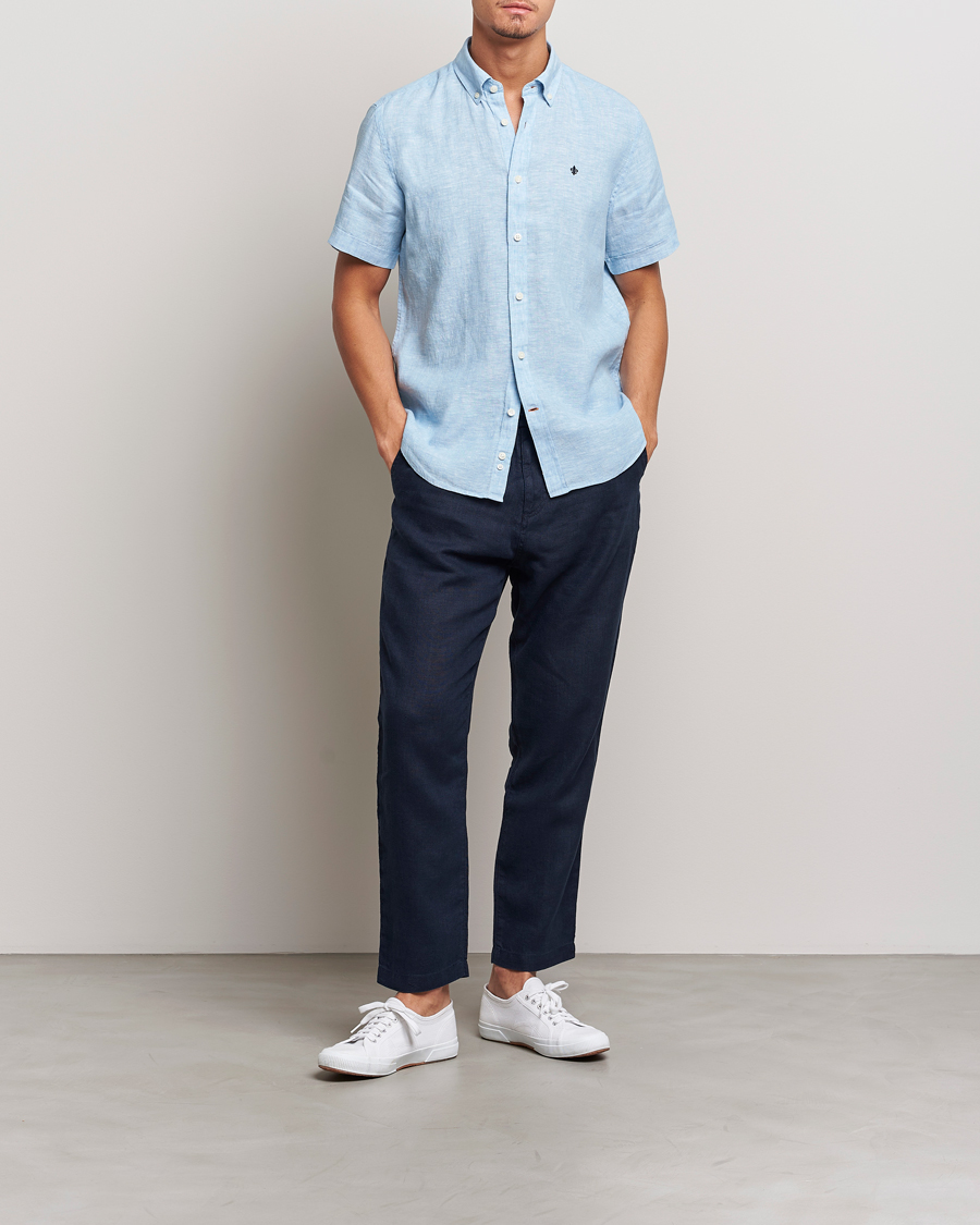 Uomini | Camicie | Morris | Douglas Short Sleeve Linen Shirt Light Blue