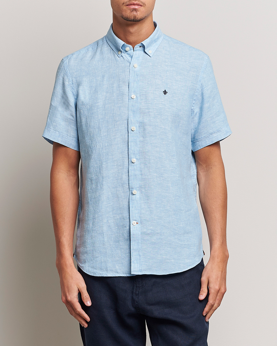 Uomini | Camicie | Morris | Douglas Short Sleeve Linen Shirt Light Blue