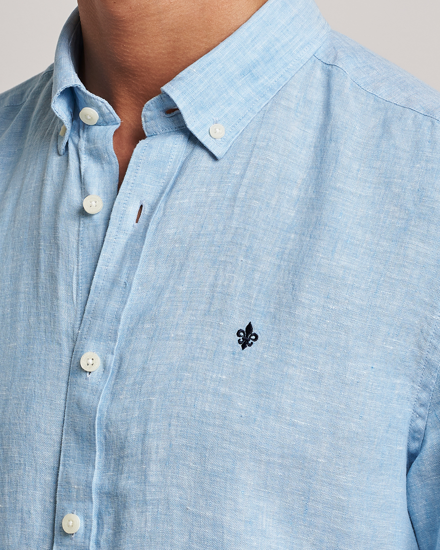 Uomini | Camicie | Morris | Douglas Short Sleeve Linen Shirt Light Blue