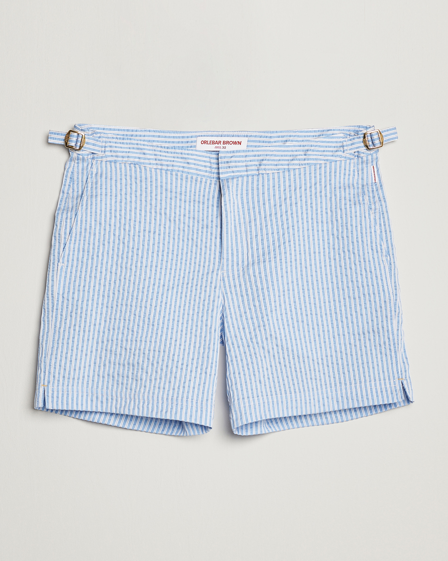 Uomini | Costumi da bagno | Orlebar Brown | Bulldog Classic Stripe Swimshorts White/Light Island Sky