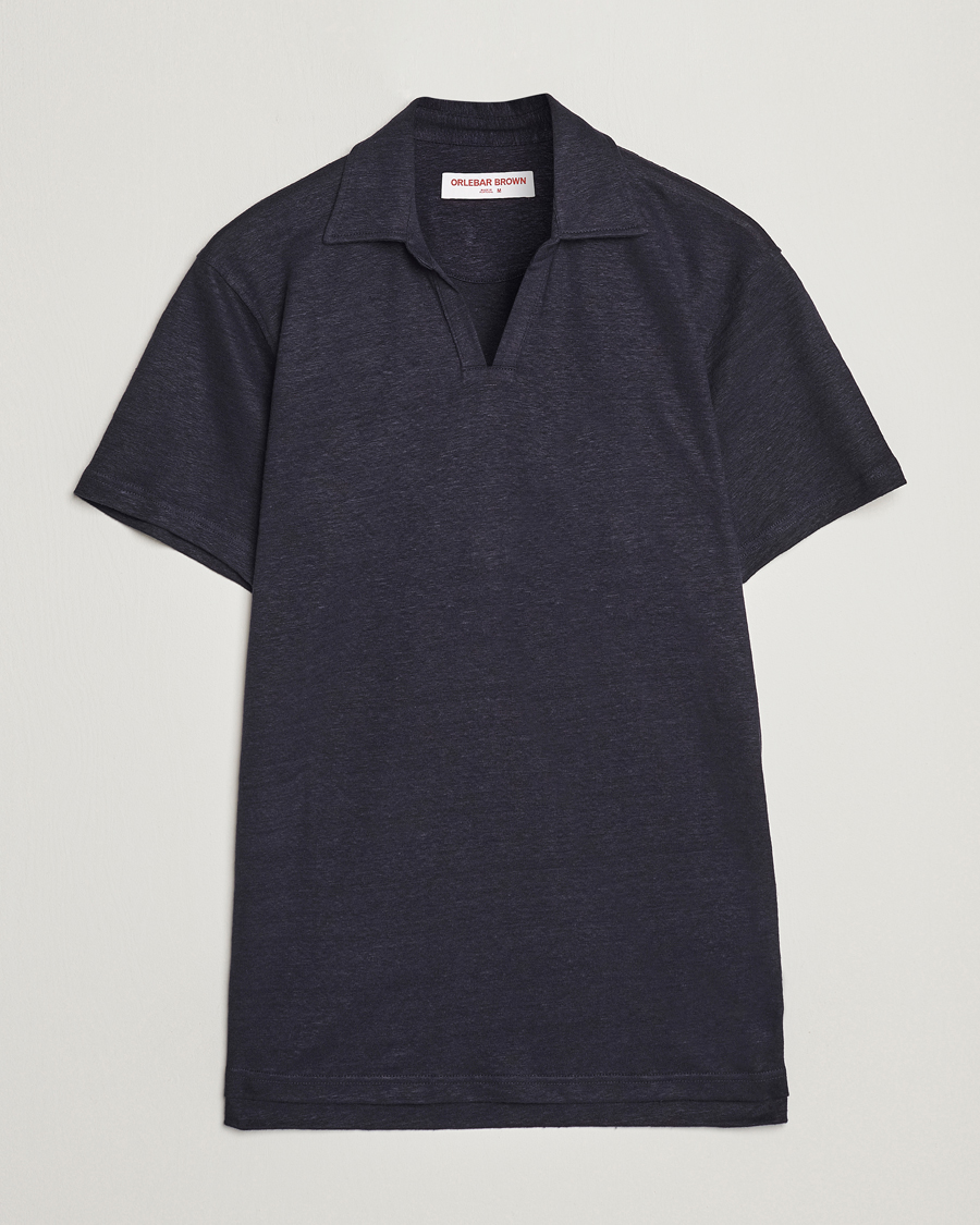 Uomini | Polo | Orlebar Brown | Felix Placket Short Sleeve Linen Polo Night Iris