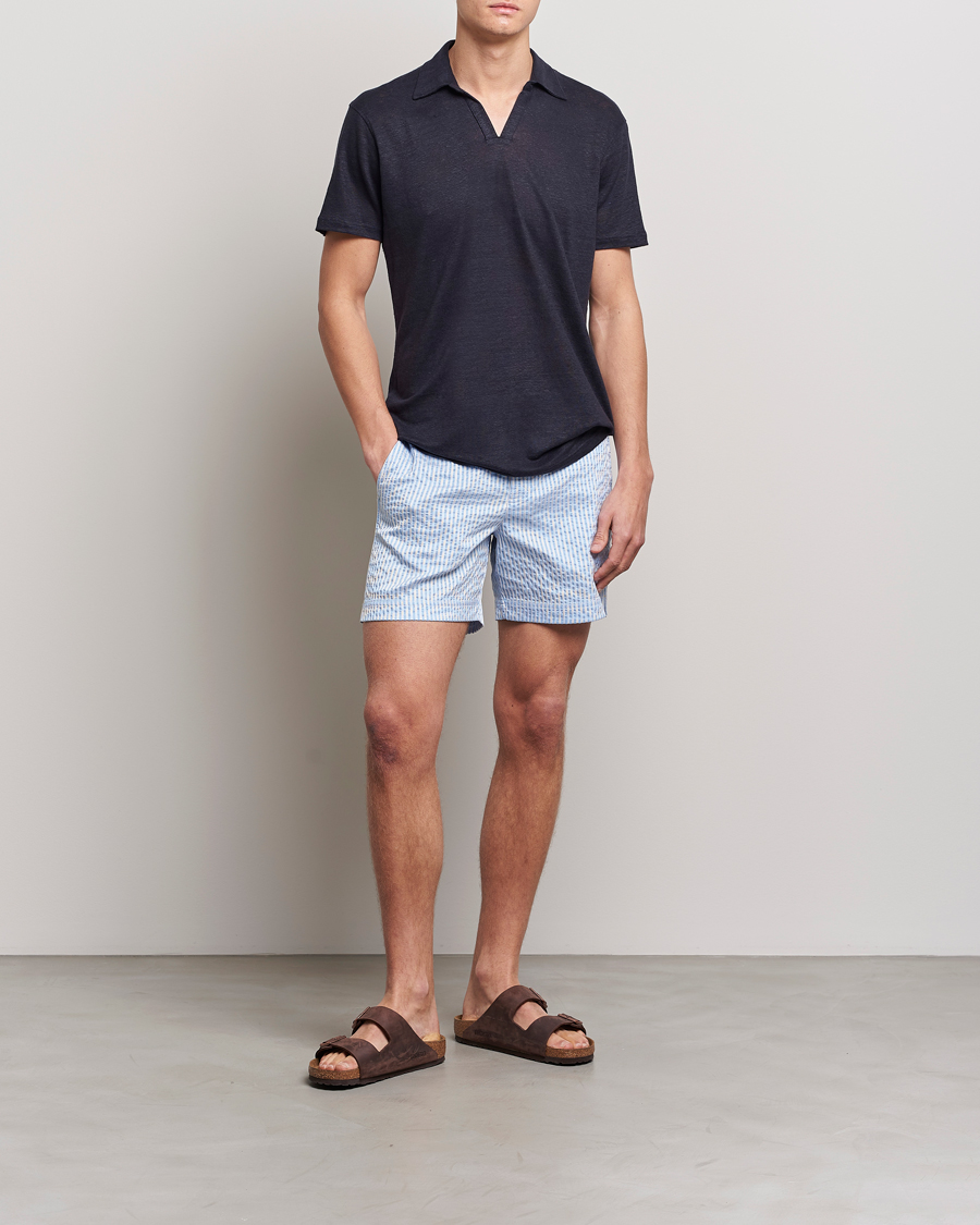 Uomini | Polo | Orlebar Brown | Felix Placket Short Sleeve Linen Polo Night Iris