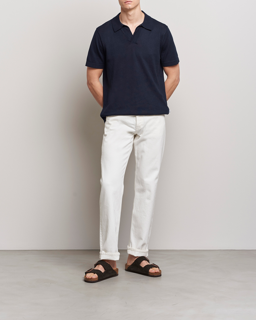 Uomini | Polo | NN07 | Ryan Cotton/Linen Polo Navy Blue