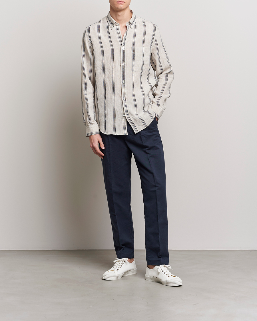 Uomini | Camicie | NN07 | Arne Strinped Linen Shirt Oat