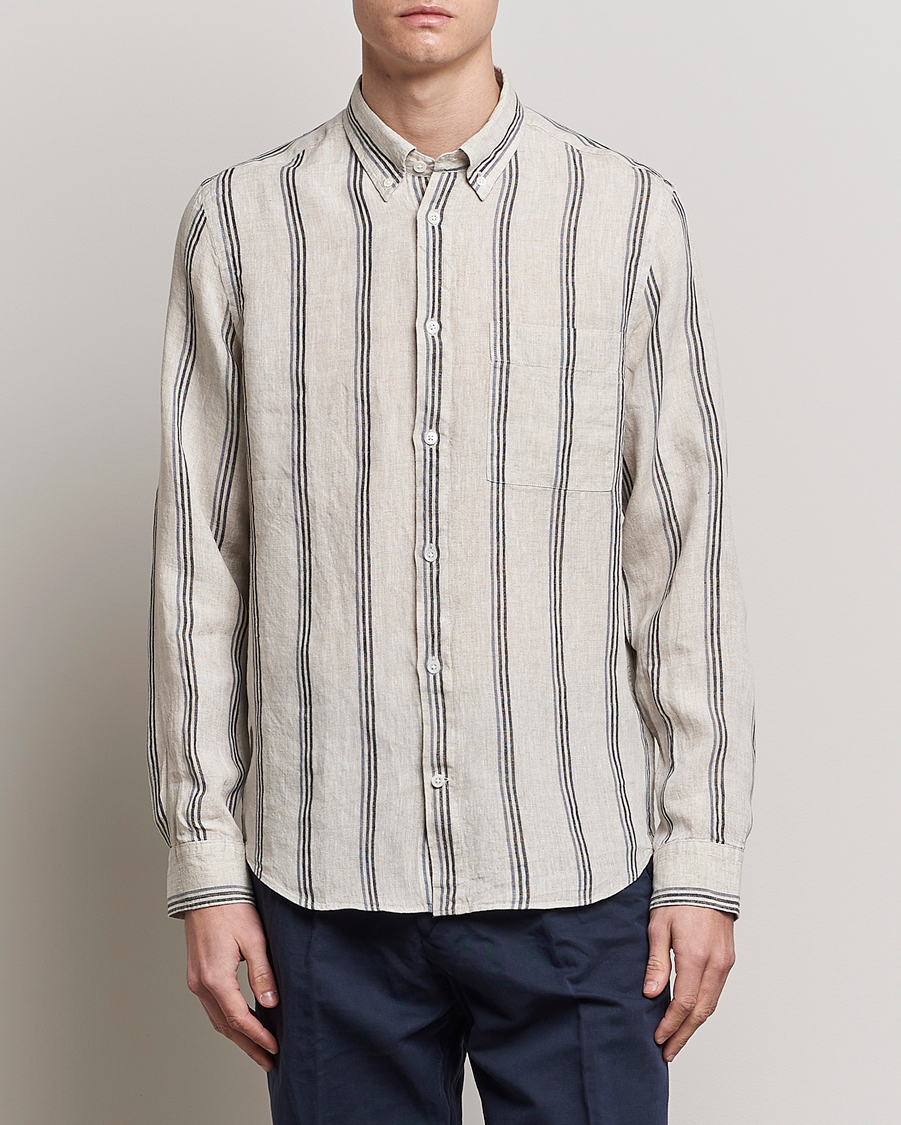 Uomini | Camicie | NN07 | Arne Strinped Linen Shirt Oat
