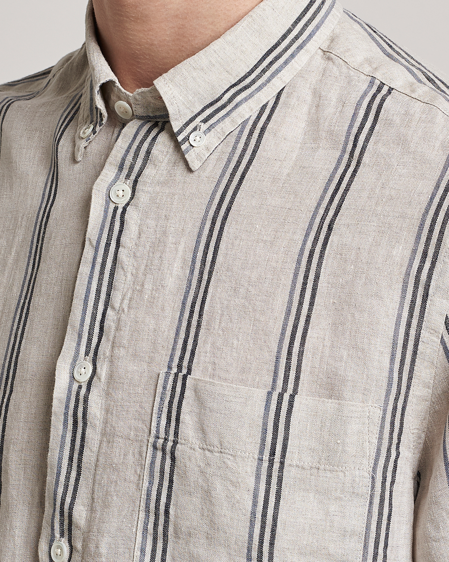Uomini | Camicie | NN07 | Arne Strinped Linen Shirt Oat