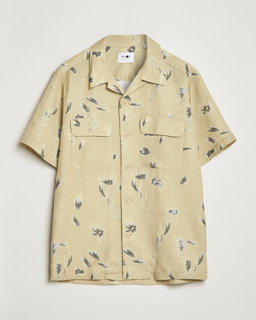 Uomini | Camicie | NN07 | Daniel Short Sleeve Tencel/Linen Printed Shirt Pale Olive