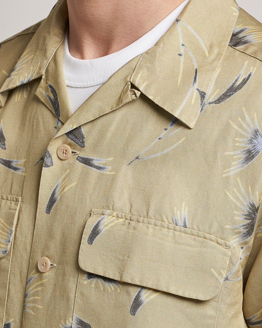Uomini | Camicie | NN07 | Daniel Short Sleeve Tencel/Linen Printed Shirt Pale Olive
