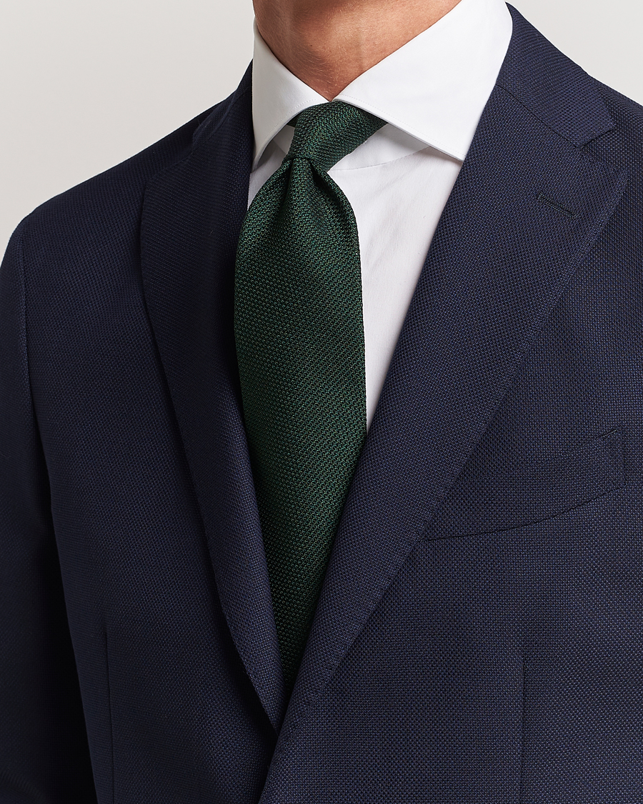 Uomini | Cravatte | Finamore Napoli | Grenadine Silk Tie Forest Green
