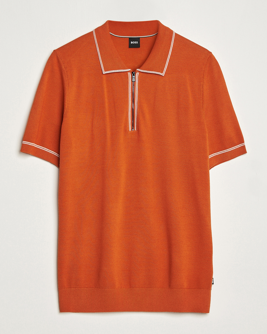Uomini | Polo | BOSS BLACK | Oleonardo Knitted Half Zip Polo Dark Orange