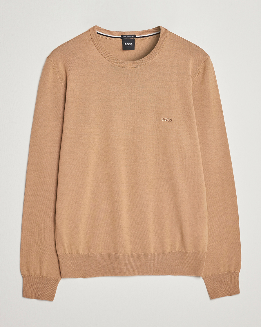 Uomini | Maglieria | BOSS BLACK | Botto Wool Knitted Crew Neck Sweater Medium Beige