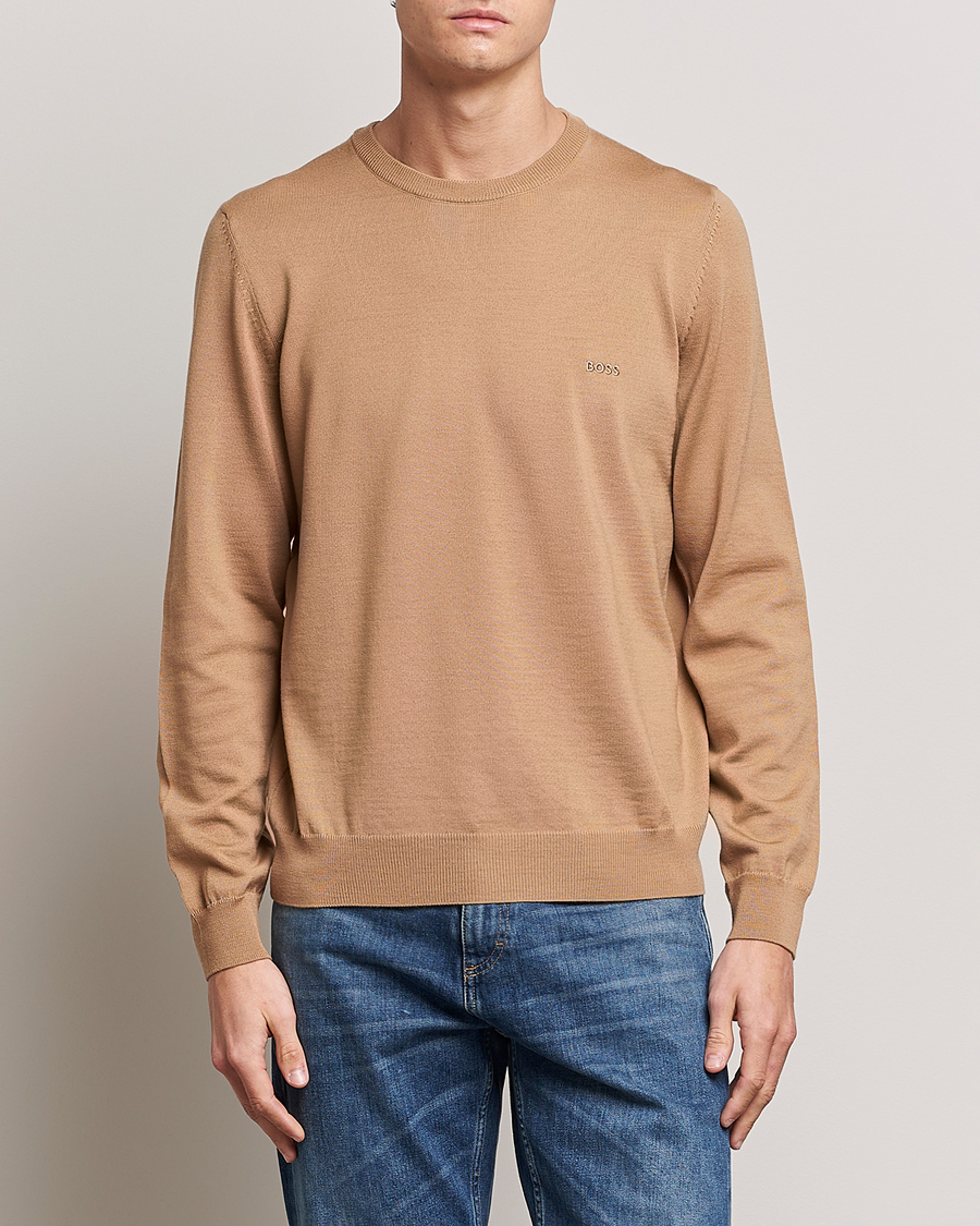 Uomini | Maglieria | BOSS BLACK | Botto Wool Knitted Crew Neck Sweater Medium Beige