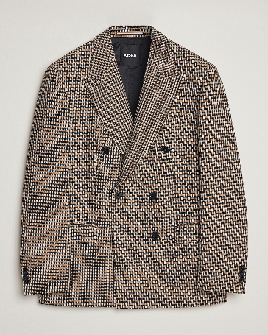 Uomini | Blazers | BOSS BLACK | Carper Tweed Checked Double Breasted Blazer Beige