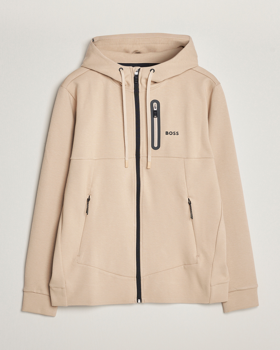 Uomini | Maglieria | BOSS GREEN | Sariq Full Zip Hooded Sweater Medium Beige