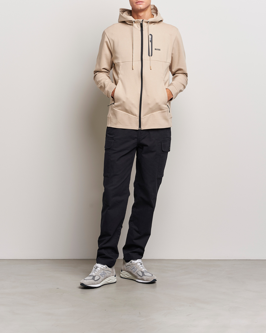 Uomini | Maglieria | BOSS GREEN | Sariq Full Zip Hooded Sweater Medium Beige