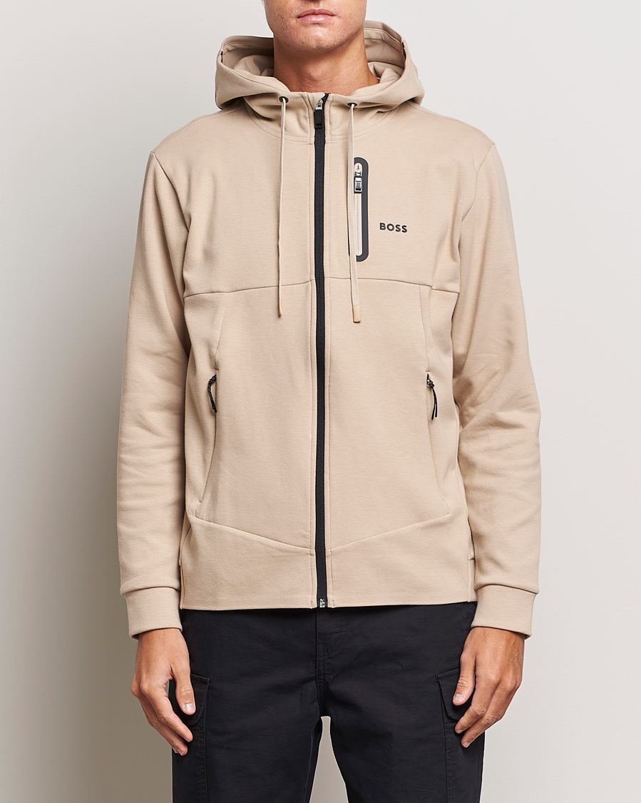 Uomini | Maglieria | BOSS GREEN | Sariq Full Zip Hooded Sweater Medium Beige
