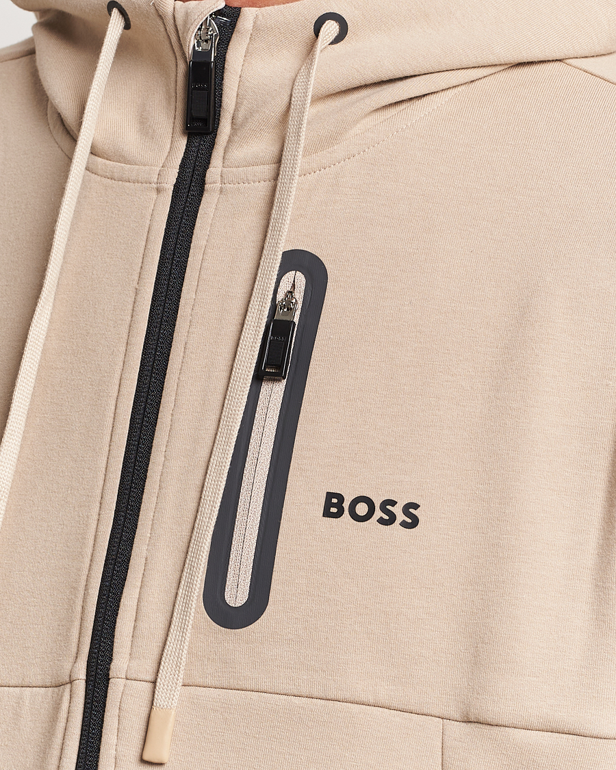 Uomini | Maglieria | BOSS GREEN | Sariq Full Zip Hooded Sweater Medium Beige
