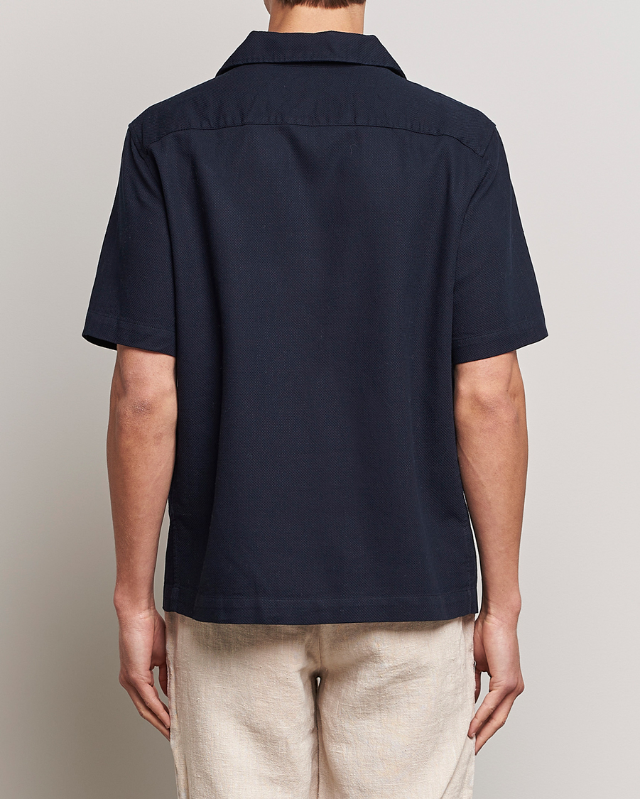 Uomini | Camicie | Fred Perry | Woven Pique Short Sleeve Linen Shirt Navy