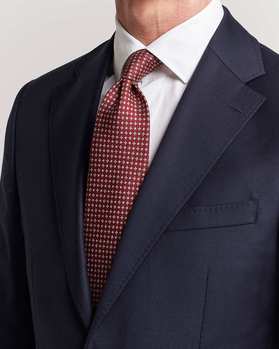 Uomini | E. Marinella 3-Fold Printed Silk Tie Burgundy | E. Marinella | 3-Fold Printed Silk Tie Burgundy