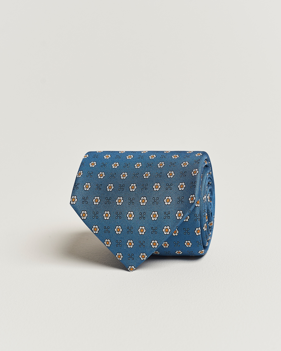 Uomini | E. Marinella 3-Fold Printed Silk Tie Blue | E. Marinella | 3-Fold Printed Silk Tie Blue