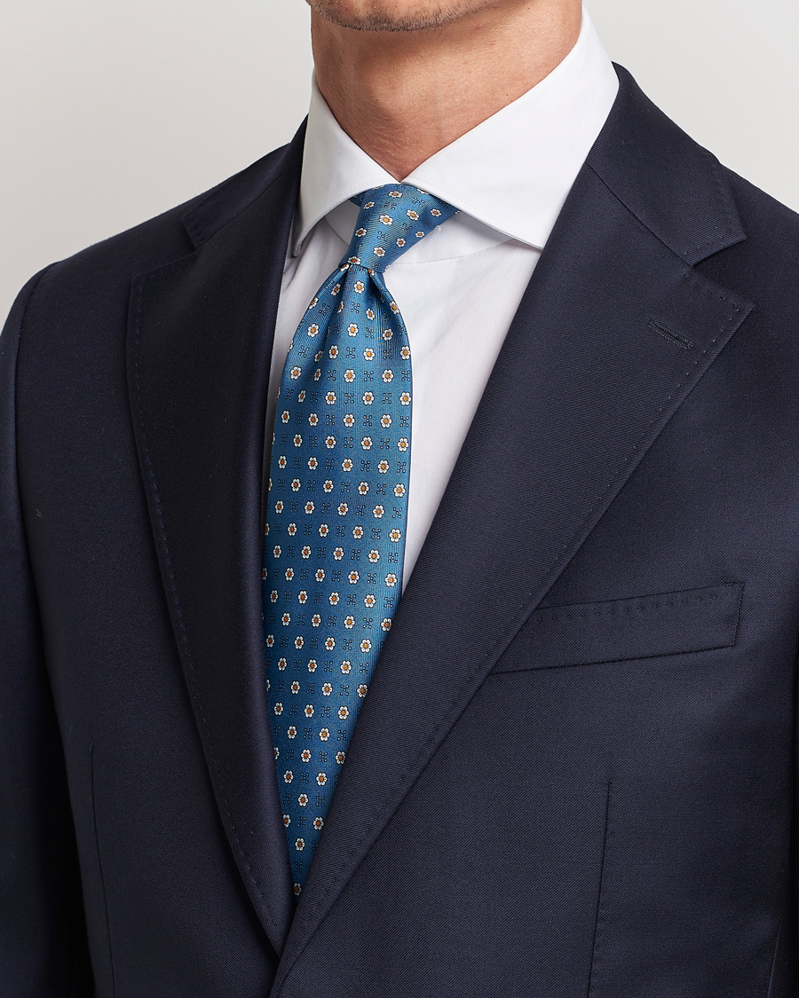Uomini | E. Marinella 3-Fold Printed Silk Tie Blue | E. Marinella | 3-Fold Printed Silk Tie Blue