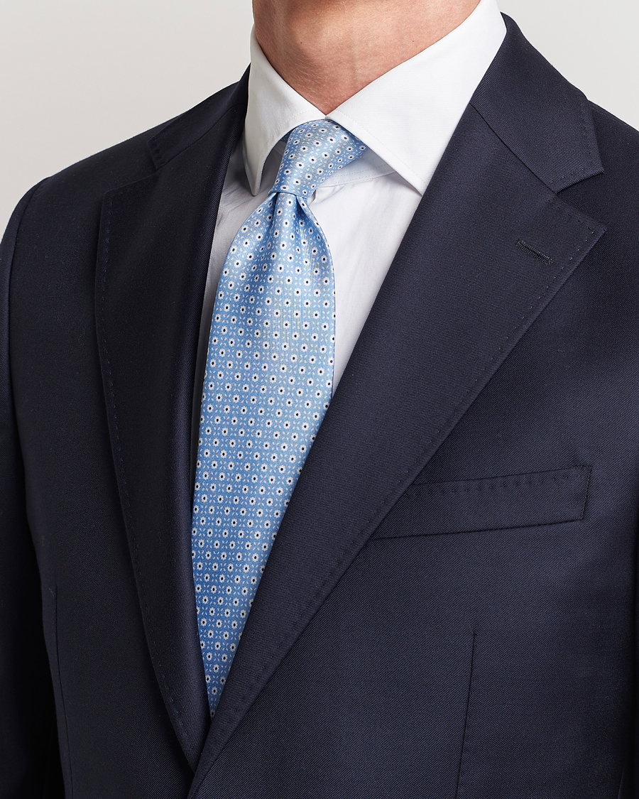 Uomini | E. Marinella 3-Fold Printed Silk Tie Light Blue | E. Marinella | 3-Fold Printed Silk Tie Light Blue