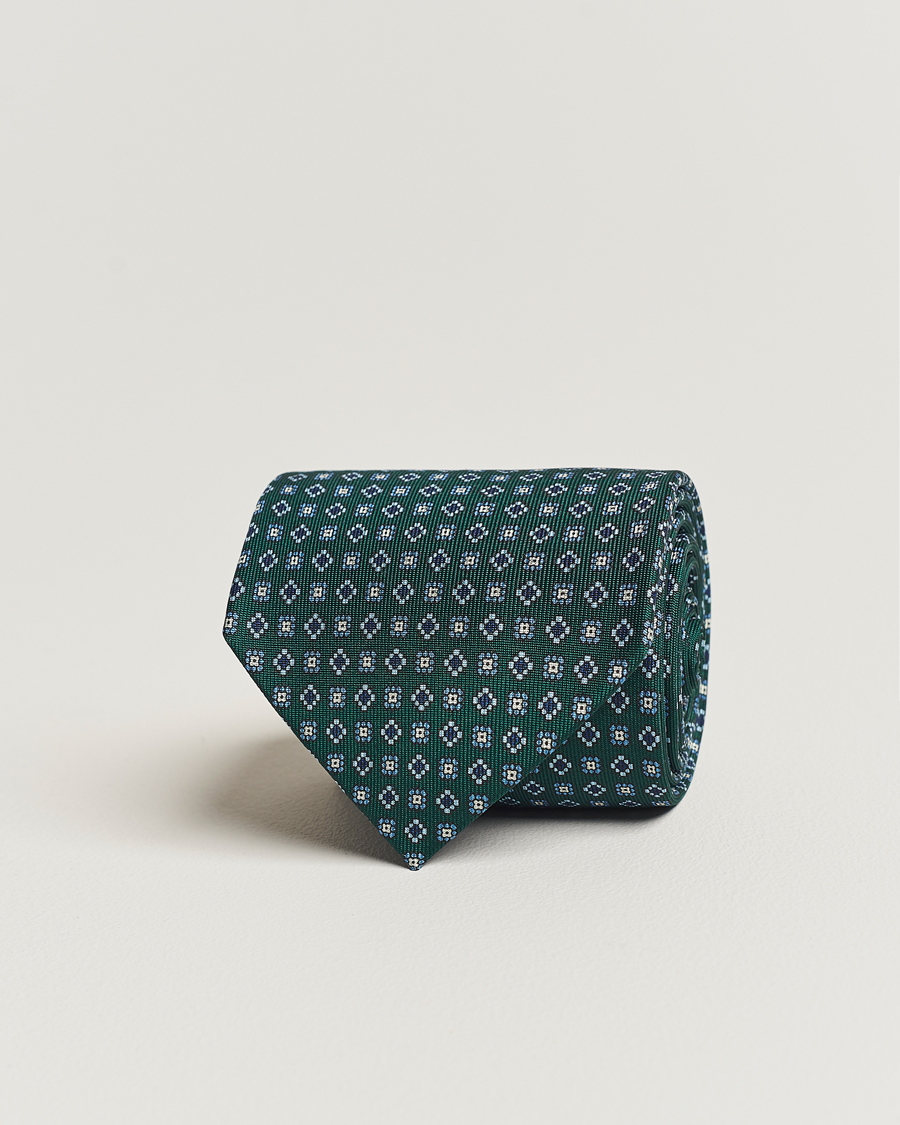 Uomini | E. Marinella 3-Fold Printed Silk Tie Dark Green | E. Marinella | 3-Fold Printed Silk Tie Dark Green