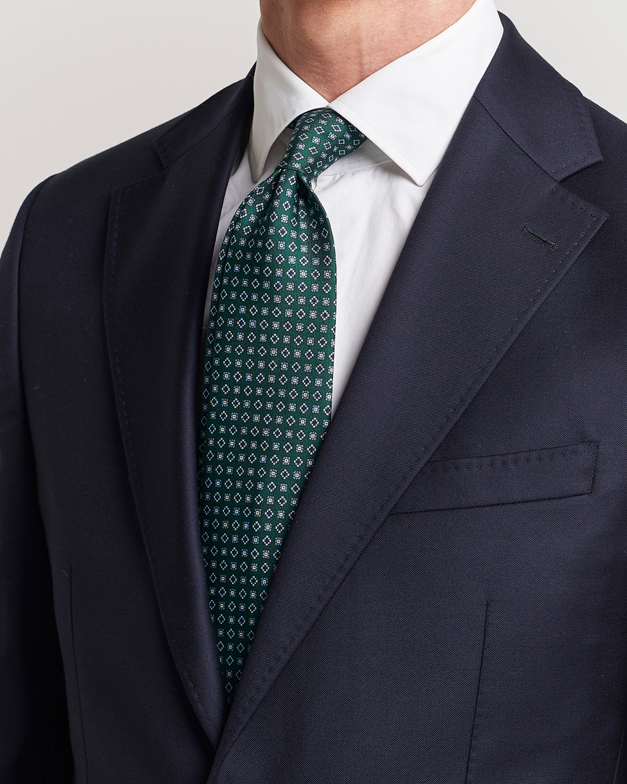 Uomini | E. Marinella 3-Fold Printed Silk Tie Dark Green | E. Marinella | 3-Fold Printed Silk Tie Dark Green
