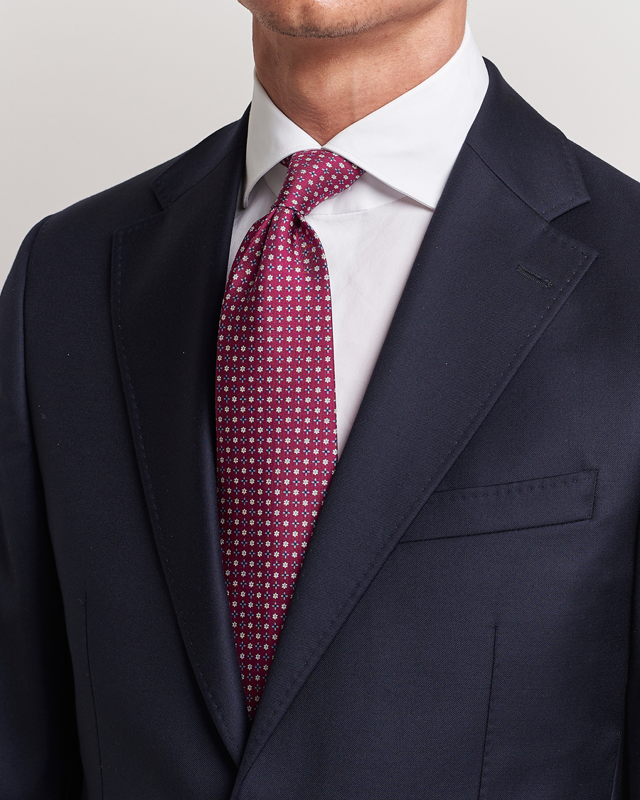 Uomini | E. Marinella 3-Fold Printed Silk Tie Dark Pink | E. Marinella | 3-Fold Printed Silk Tie Dark Pink
