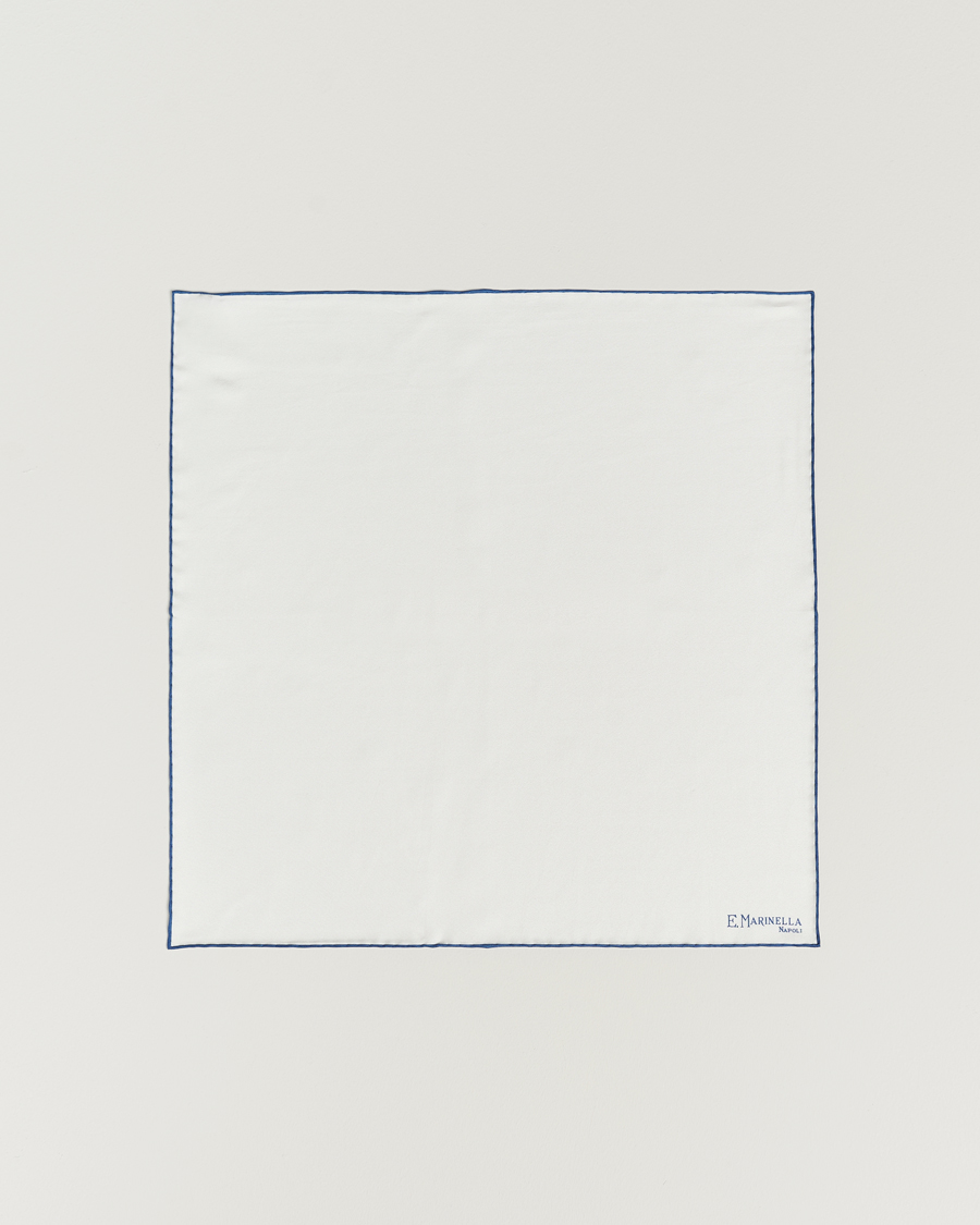 Uomini | E. Marinella Silk Pocket Square White/Blue | E. Marinella | Silk Pocket Square White/Blue
