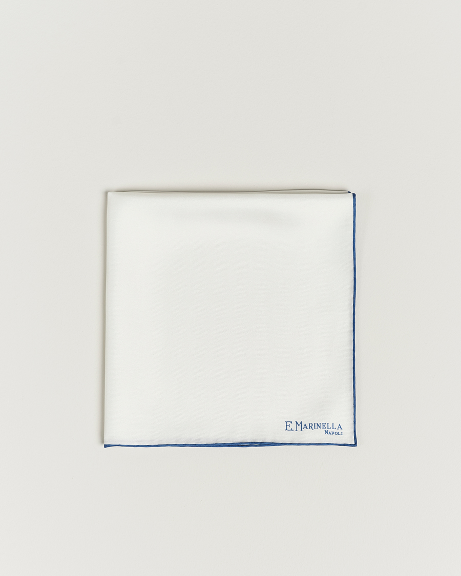 Uomini | E. Marinella Silk Pocket Square White/Blue | E. Marinella | Silk Pocket Square White/Blue