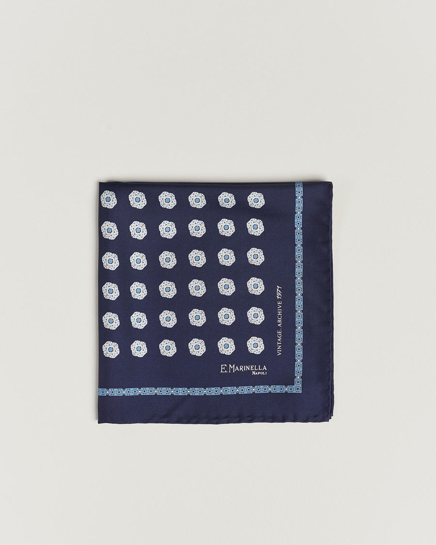 Uomini | E. Marinella Printed Silk Pocket Square Navy | E. Marinella | Printed Silk Pocket Square Navy