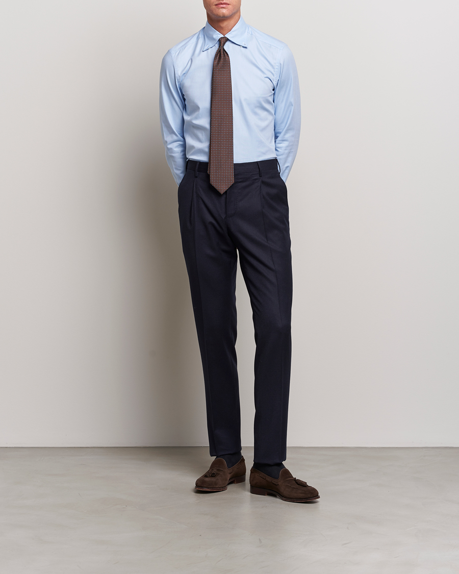 Uomini | Camicie | Mazzarelli | Soft Washed Button Down Oxford Shirt Light Blue