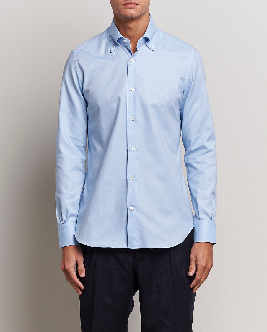 Uomini | Camicie | Mazzarelli | Soft Washed Button Down Oxford Shirt Light Blue