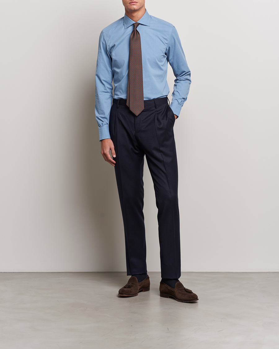 Uomini | Camicie | Mazzarelli | Soft Twill Cotton Shirt Light Blue